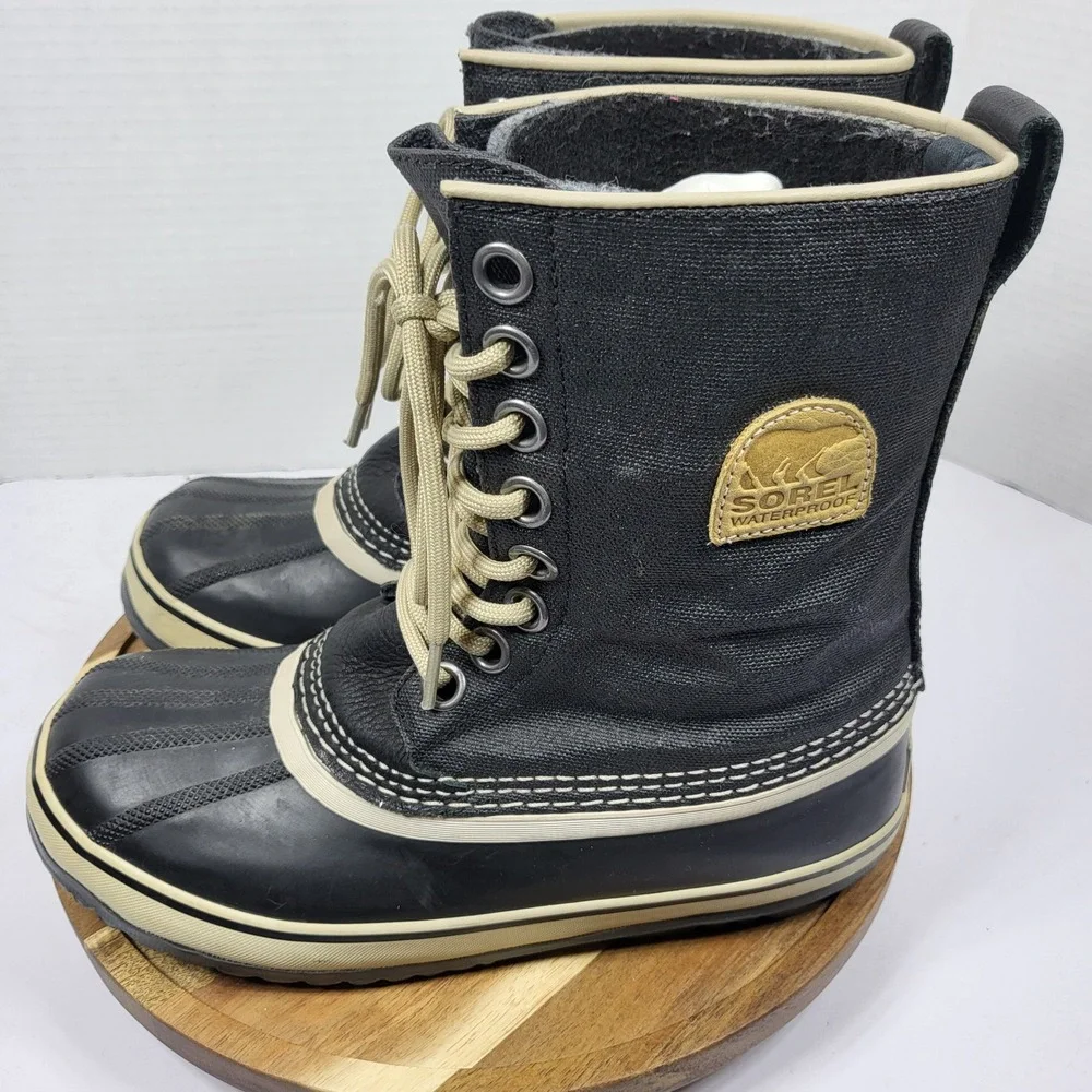 Sorel Women's 1964 Premium CVS Boots Waterproof Black Waxed Canvas Size 6 NL1717